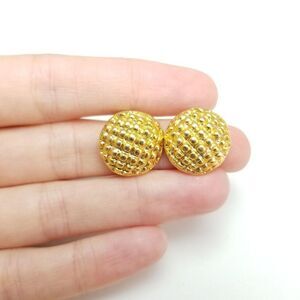 Vintage Textured Gold Tone Dome Stud Earrings, Simple Retro Design